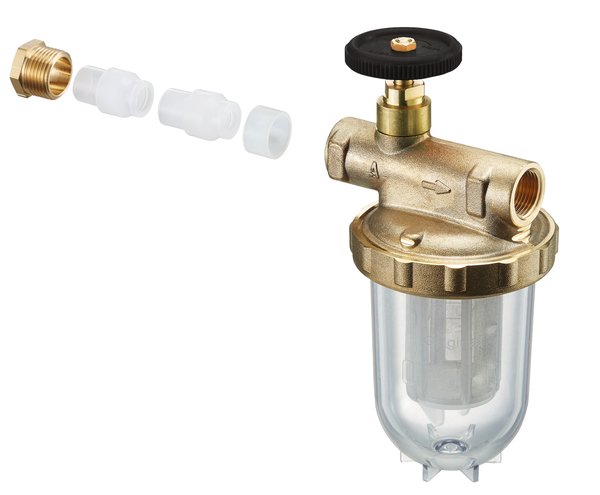Zestaw Oilpur do systemu 1-rurowego: filtr 2123103 (bez nawrotu, z wkładem Niro 100-150 µm) i złączki zaciskowe Ofix-Oil 2127700