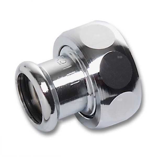 Półśrubunek SANHA Press dwuczęściowy, miedź (chromowanie), 12 mm x 1/2'' (zw x nz)