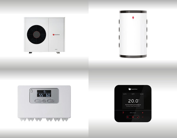 Pompa ciepła powietrzna powietrze-woda monoblok SAUNIER DUVAL GeniaAir HA 7-6 O 7 kW 230 V + Moduł komunikacji internetowej HPIM SD + Zasobnik buforowy VNR 100 + Regulator SRC 720