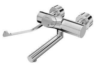 Armatura umywalkowa VITUS VW-AH-M, naścienna, wysięg 210 mm, z dźwignią łokciową, z mieszaczem