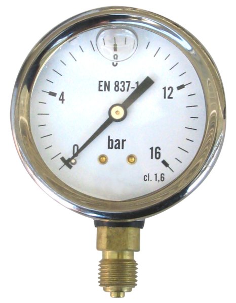 Manometr wskazówkowy, radialny - gwintowany zew. z wypełnieniem glicerynowym, typ 212G, 1/4" skala 1 bar