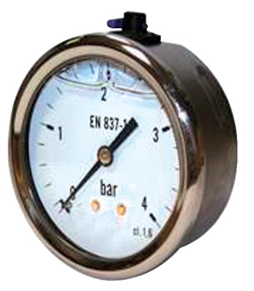 Manometr wskazówkowy, axialny - gwintowany zew. z wypełnieniem glicerynowym, typ 312G, 1/4" skala 1 bar