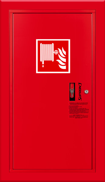 Hydrant DN33 wnękowy boczny, wąż 20m, ocynk fasada, zamek patent, RAL 3000 lewy