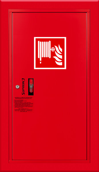 Hydrant DN33 wnękowy boczny, wąż 20m, ocynk fasada, zamek patent, RAL 3000 prawy
