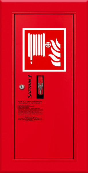 Hydrant DN52 wnękowy boczny z koszem, wąż 20m, zamek patent, RAL 3000 prawy