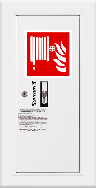 Hydrant DN52 wnękowy boczny z koszem, wąż 20m, zamek patent, RAL 9003 prawy