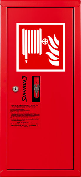 Hydrant DN52 zawieszany boczny z koszem, wąż 20m, zamek patent, RAL 3000 prawy