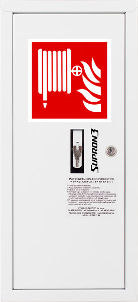 Hydrant DN52 zawieszany boczny z koszem, wąż 20m, zamek patent, RAL 9003 lewy