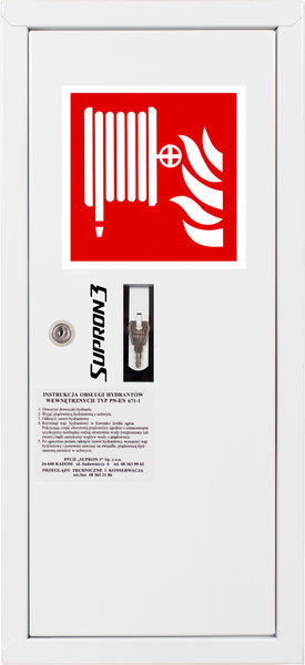 Hydrant DN52 zawieszany boczny z koszem, wąż 20m, zamek patent, RAL 9003 prawy