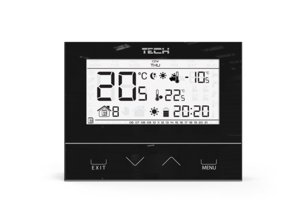 Przewodowy regulator pokojowy dwustanowy (panel przedni ze szkła) czarny, model ST-292 v3