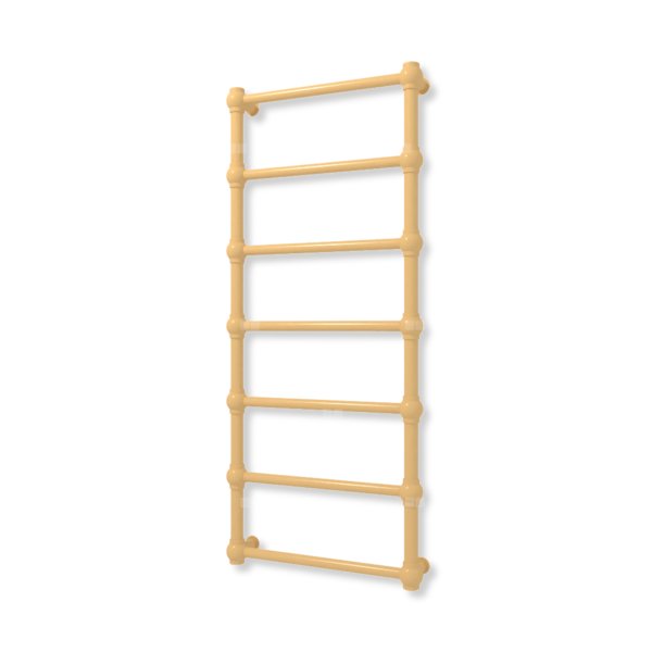 Grzejnik elektryczny TERMA RETRO 1170 x 500 mm, kolor szczotkowany mosiądz, moc 300 W, podłączenie E1, kabel prosty bez wtyczki z maskownicą czarny