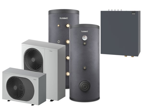 Pakiet 4 - Pompa ciepła powietrzna powietrze-woda monoblok TERMET Heat Gold 15 DC 12 kW 380 V + Zasobnik c.w.u. TERMET AQUA 300 + Zasobnik buforowy TERMET ENERGY 200 + Moduł hydrauliczny T-Box 18 PG HP