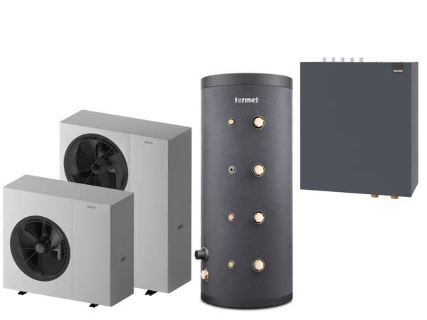 Pakiet 3 - Pompa ciepła powietrzna powietrze-woda monoblok TERMET Heat Platinum 18 EVI/DC 13.3 kW 380 V + Zasobnik buforowy TERMET ENERGY 200 + Moduł hydrauliczny T-Box 18 PG HP
