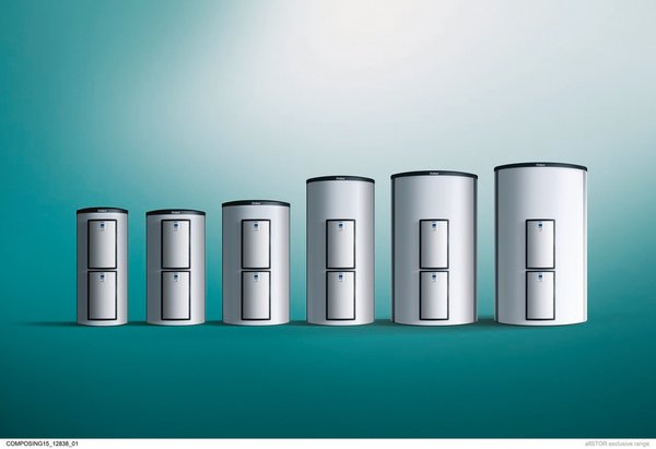 Zbiornik buforowy stojący VAILLANT allSTOR exclusiv VPS 1500/3-E z podgrzewaczem ładowanym warstwowo pojemność 1505 l 3 bar bez wężownicy, kolor: biały