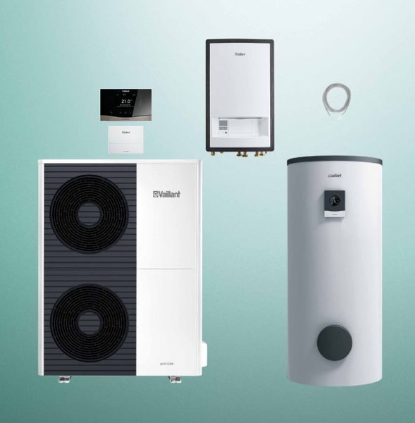 Pakiet Systemowy OZE - Pompa ciepła powietrzna powietrze-woda monoblok VAILLANT VWL 125/6A aroTHERM plus 12.2 kW 400 V + Moduł naścienny MEH 97/6 + Moduł komunikacji internetowej VR 940f + Zasobnik c.w.u. VIH RW 300/3BR + Regulator sensoCOMFORT VRC 720