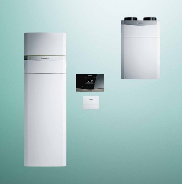 Pakiet systemowy OZE - Pompa ciepła gruntowa solanka-woda VAILLANT VWF 118/4 flexoCOMPACT 11.2 kW 400 V + Rekuperator recoVAIR VAR 360/4 + Regulator sensoCOMFORT VRC 720 + Moduł kaskadowy VR 32/3 + Moduł komunikacji internetowej VR 940f