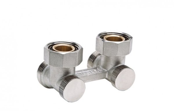 Moduł przyłączeniowy kątowy VALVEX FUSION 3 mosiądz (niklowany) 3/4'' x 3/4'', rozstaw 50 mm do grzejników