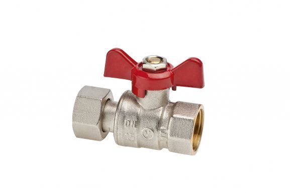 Zawór kulowy VALVEX Spin mosiądz niklowany, PN25 1/2'' x 3/4'' GW, uchwyt: motylek