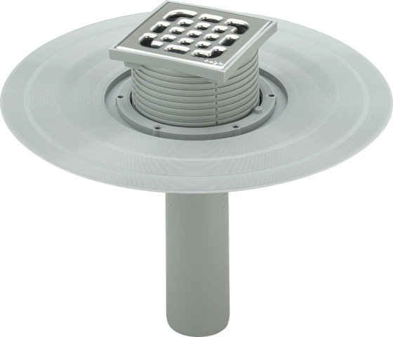 Wpust VIEGA 49442 z 1 przyłączem DN 70, odpływ poziomy, kratka 100x100mm stal