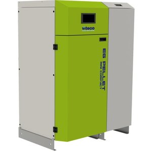 EG-PELLET MINI 16 (kocioł na pellet o mocy 16 kW, z górnym przyłączem kominowym, z palnikiem samoczyszczącym Peletix, z zasobnikiem pelletu o pojemności 164 litry, wersja lewa, wyposażenie COMPACT, VITECO)