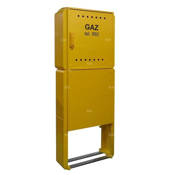 Skrzynka gazowa 600x600x250 wolnostojąca z laminatu + postument + monozłącze, RAL 1021 żółta, PSG, średnie ciśnienie
